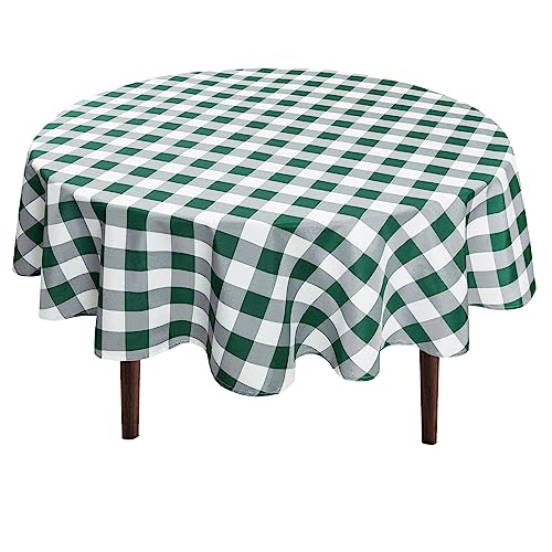 Hiasan Christmas Checkered Round Tablecloth 90 Inch - Waterproof Stain and Wrinkle Resistant Washable Fabric Table Cloth for Dining Room Party Outdoor Picnic, Forest Green and White