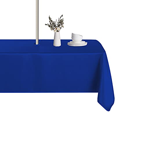 LUSHVIDA Rectangle Outdoor Tablecloth with Umbrella Hole and Zipper, 60x84 Inch Blue, Washable Waterproof Table Cloth Spill Proof Wrinkle Free Table Cover for Patio Spring Summer Picnic BBQS