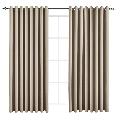 JSFLY Blackout Curtains for Bedroom 2 Panels 108 W x 84 L Inches Beige - Thermal Insulated Solid Grommet Window Drapes Extra Wide for Sliding Door
