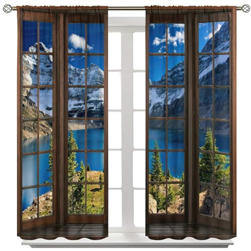 AuiMzoo Landscape Blackout Curtains, View of The Self Heating Mountain Range Through The Window, Bedroom, Living Room, Kitchen, Cafeteria72X63 Inch