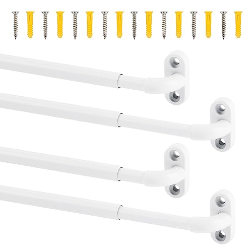 "TYRON French Door Curtain Rod Adjustable 18-30 Inch, 4 Pack, White - 3/8"" Diameter, Wrap Around Cafe Curtain Rod, Screws Mounted, Sash Rod for Door Window"