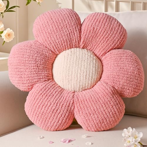 Yhoelata Flower Cushion, Pink Flower Shape Decorative Cushion, Plush Floor Cushion for Sofa & Bed Children's Room, Girls Decorative Daisy Design Living Cushion 50 cm