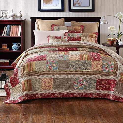 Tache 5 Piece Cotton Charming Fairytale Tea Party Patchwork Reversible Bedspread Quilt Set, Full