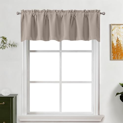 "Lecloud Stone Valance for Windows 16 Inch Length, Privacy Thermal Insulated Room Darkening Short Curtains, Farmhouse Home Decor Drapes for Bathroom Basement with Rod Pocket, 60"" W x 16"" L 1 Panel"