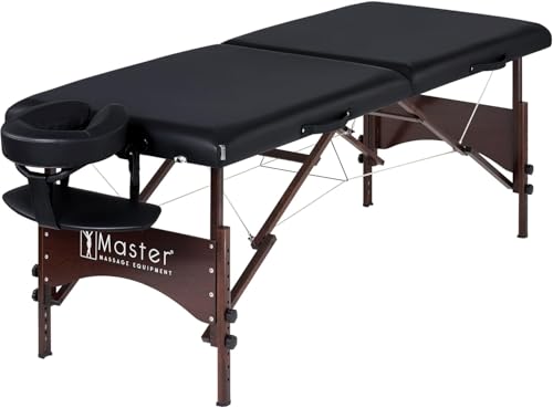Master Massage 71 cm Argo Portable Bed Walnut Wood Legs Carry Bag Mobile Massage Table Cosmetic Table Therapy Bed Treatment Lounger Foldable Wood Ultralight, Black