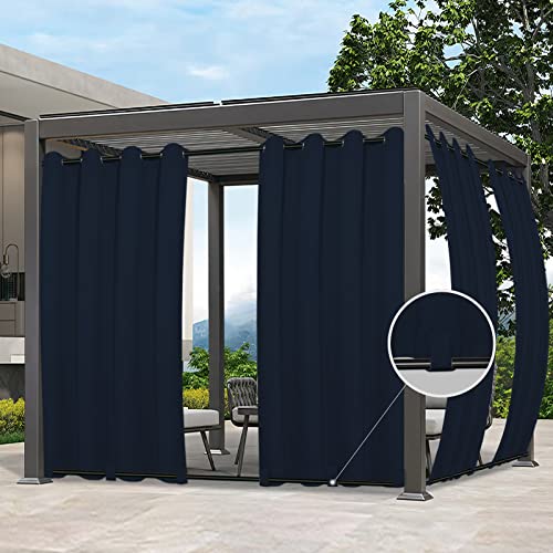 Easy-Going Outdoor Curtains Waterproof Windproof Weatherproof Curtain for Patio, Cabana, Porch, Pergola and Gazebo, Grommet Top and Tab Bottom Drape, 1panel, 54x84 inch, Navy