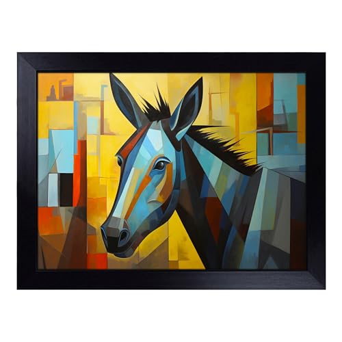 Lap Tray with Bean Bag Cushion, Donkey Art Deco - Handmade in the UK, Raised Wooden Edge, Padded Cushion, Heat-Resistant Wipe-Clean Surface, for Meals, Laptops and Crafts