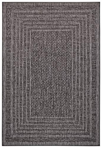 NORTHRUGS Limonero Indoor and Outdoor Rug 120 x 170 cm - Flat Weave Sisal Look Scandi Design Weatherproof for Balcony Patio Conservatory Kitchen Bath Mat Living Room Rug Waterproof in Dark Grey