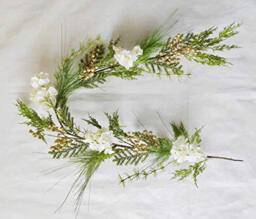 1.5m Natural Looking Artificial Green Leaves, Golden Berries and White Hydrangea Flowers Garland Home Wall Door Mantel Fireplace Hanging Xmas Wedding Christmas Decorations