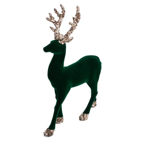 Christmas Velvet Reindeer Figurine 35cm - Emerald Green Flocking Deer Ornament with Sequin Glitter Antlers - Festive Table Decoration for Mantel, Shelf, Centerpiece and Home DΓ©cor