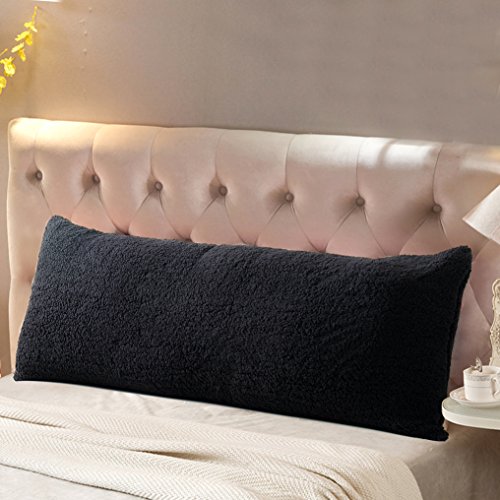 Reafort Ultra Soft Sherpa Body Pillow Cover/Case with Zipper Closure 53cm x 137cm (53 centimeter x 137centimeter Body Pillow Cover, Black)
