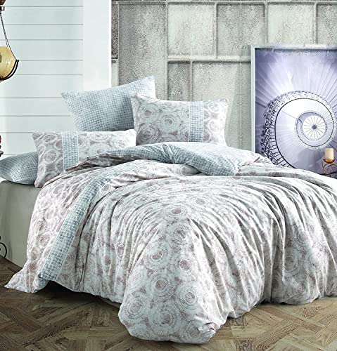 Bonateks, Double Ranforce Duvet Cover Set 100% Cotton, Duvet Cover: 160 x 220 cm, Fitted Sheet: 160 x 240 cm, Pillowcase: 50 x 70 cm