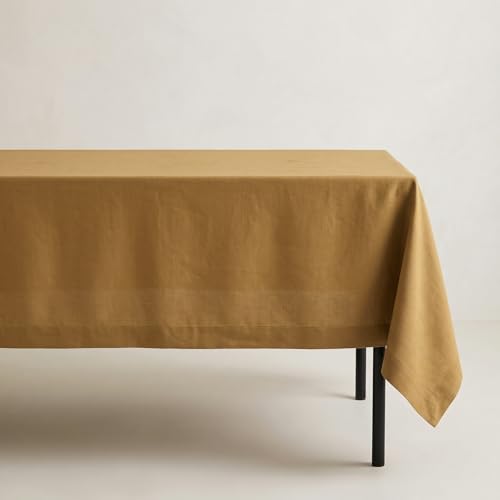 Solino Home Linen Tablecloth for Rectangle Tables 60 x 90 Inch - 100% Pure Linen Caramel Table Cloth - Fete, Machine Washable Cloth Tablecloth for Summer