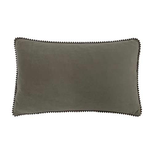 furn. Cosmo Feather Filled Cushion – Soft Velvet Pom Pom Trim Decorative Pillow (Ochre – 45x45cm)