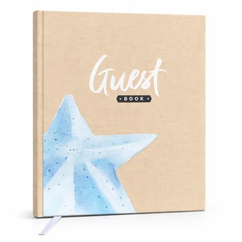 Beach Guest Book Linen Beige Hardcover Vacation Home Beach House Summer Home Lake House- 7.5x9-60 Sheets - Guest Book for Rental Property