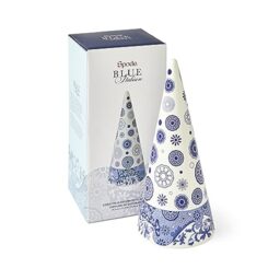 Spode Blue Italian Medium Decorative Cone Ornament - Christmas Topiary 10' Porcelain, Elegant Home Decor Accent for Tables, Mantels, Shelves, or Holiday Displays