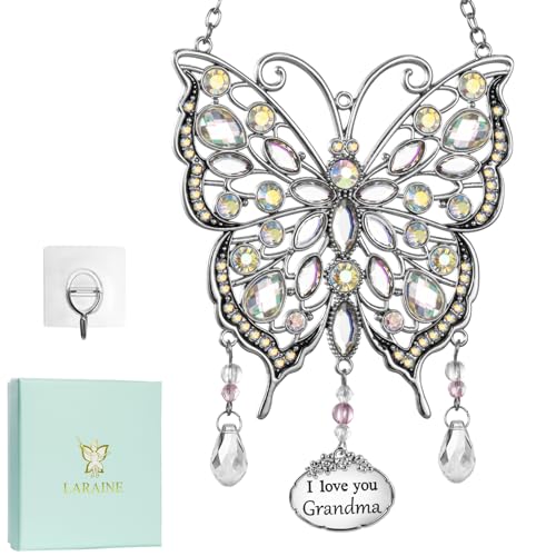 Butterfly Rhinestones Hanging Ornaments Charm Mom Mother's Day Butterfly Wind Chime Ornament Charm with Metal Heart Gifts for Mom Grandma Aunt Birthday