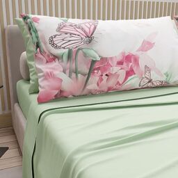 PETTI Artigiani Italiani - Cotton Sheets with Pillowcases in Digital Print, Pizza and a Half Bed Set, Sage, 100% Made in Italy
