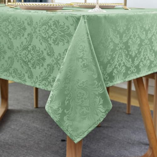Spring Green Rectangle Tablecloth, Spill-proof Wrinkle Resistant Jacquard Fabric Table Cover, Soft Polyester Damask Table Cover for Parties, Picnic, Dinner (60 * 102 inch, Oblong, Sage Green)
