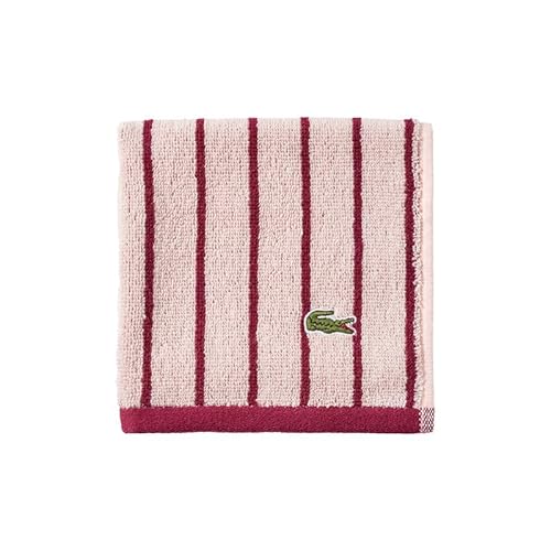 "Lacoste Centre Mark Towel — 100% Soft Cotton Jacquard Stripe Design, Lightweight, Absorbent & Durable, Quick Drying, Pink, 13""x13"" Wash Cloth"