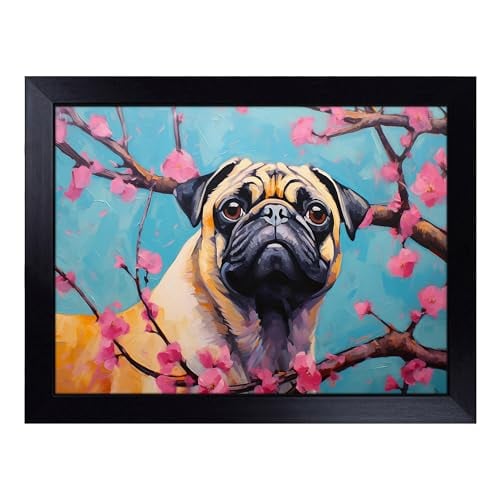 Lap Tray with Bean Bag Cushion, Pug Contemporary - Handmade in the UK, Raised Wooden Edge, Padded Cushion, Heat-Resistant Wipe-Clean Surface, for Meals, Laptops and Crafts