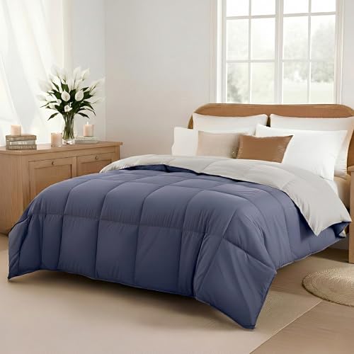 Modern Threads Down Alternative Microfiber Quilted Reversible Comforter & Duvet Insert - Soft, Comfortable Alternative to Goose Down - Bedding for All Seasons Infinity Blue/Silver Twin