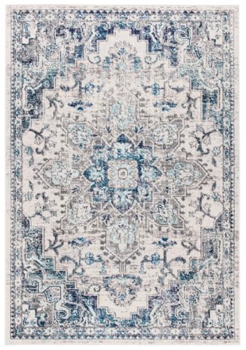 Safavieh Distressed Rug for Living Room, Dining Room, Bedroom - Madison Collection, Short Pile, in Ivory and Grey, 90 x 150 cm