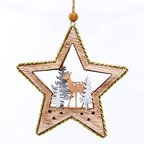 11cm Christmas Tree Ornaments Standing Deer Wooden Aesthetic Star Shape Hanging Decorations Xmas DIY Holiday Home Décor