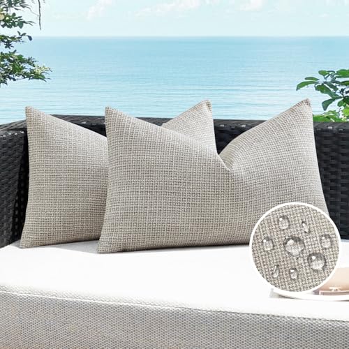Artscope Outdoor Waterproof Throw Pillow Covers 16x24 Inch Decorative Linen Outdoor Pillows Cushion Case for Patio Couch Sofa - Khaki