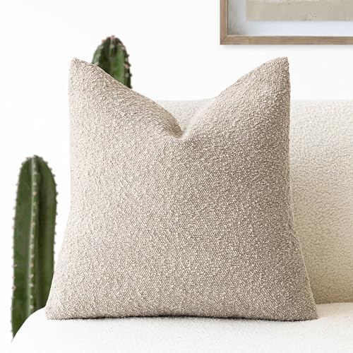 Foindtower Decorative Boucle Throw Pillow Covers Accent Solid Pillow Cases Cozy Soft Textured Couch Cushion Case for Chair Sofa Bedroom Living Room Home Decor 22 x 22 Inch,Beige Oatmeal
