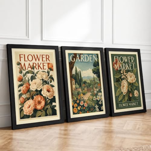 Vintage Flower Market Vintage Set of 3 Framed Wall Art Prints A4