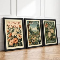 Vintage Flower Market Vintage Set of 3 Framed Wall Art Prints A4