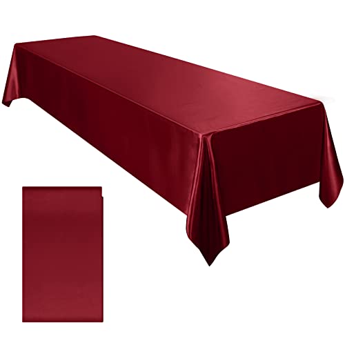 Ruisita Satin Party Tablecloth Table Cover 58 x 102 Inches Wedding Rectangle Bright Silk Tablecloth Table Cover Smooth Fabric Tablecloth Table Decor for Wedding Banquet Table Decoration, Burgundy