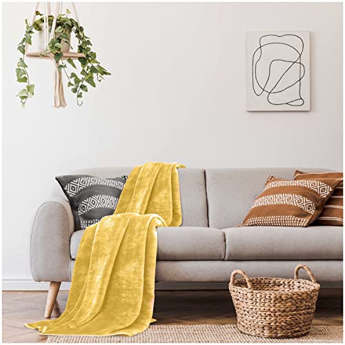 GC GAVENO CAVAILIA Gaveno Cavailia Faux Fur Throw Sofa Bed Mink Blanket, Super Soft Fluffy Easy Care Lightweight Luxury Design, Cosy Warm Settee FleeceThrows [King (200X240 Cm), Yellow], Fleece