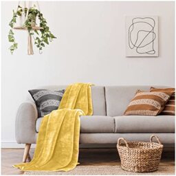 GC GAVENO CAVAILIA Gaveno Cavailia Faux Fur Throw Sofa Bed Mink Blanket, Super Soft Fluffy Easy Care Lightweight Luxury Design, Cosy Warm Settee FleeceThrows [King (200X240 Cm), Yellow], Fleece