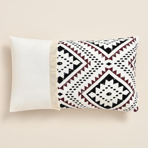 ROOM99 Soho 30 x 50 cm Decorative Cushion Cover Cushion Cover Decorative Throw Cushion Cover Decorative Aesthetic Modern Bedroom Living Room Boho Cotton with Fringes Ecru, 1 Piece