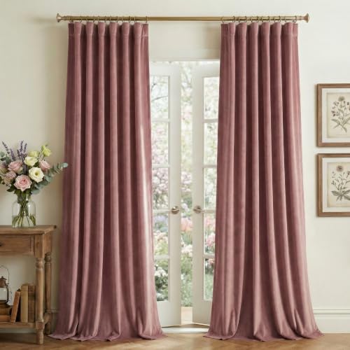 StangH Dusty Rose Pink Curtains 96 Inches Long, Elegant Velvet Thermal Insulated Drapes for Nursery Bedroom Vertical Light Filtering Panels with Privacy Protection, W52 x L96, 2 Panels