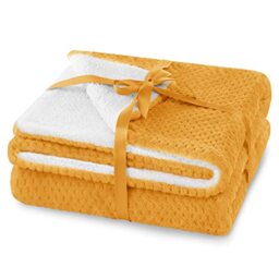 AmeliaHome Cuddly Blanket 220 x 240 cm Delicate Quilted Sherpa Lambskin Look Blanket Shleepy Orange