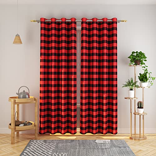 Natus Weaver Buffalo Check Curtains 84 inch Length Kitchen Living Room Bedroom Red and Black Gingham Plaid Window Curtain Panels Basement Drapes 2 Panels Grommet Top Window Treatment Set