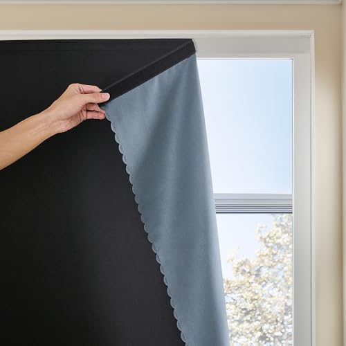 Jilron Autohesion Curtains for Windows,Bedroom Blackout Curtains for - Thermal Lnsulated Kitchen Room Darkening Black Small Drapes, (1 Panels,35Wx48L inch-Black)