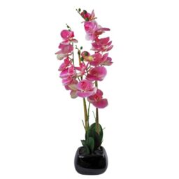 Leaf 65cm Artificial Orchid Ceramic Planter, Mixed Materials, Light Pink Black, 70cm