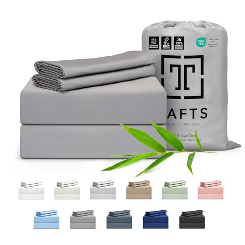Tafts Queen Size Bedding Set, Pure 100% Bamboo Viscose Luxuriously Soft Silky, Cooling Linen, Double Stitching, Grey-Grey