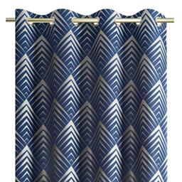 AmeliaHome Piramides Dark Blue 140 x 250 cm Metallic Floral Eyelet Curtain for Living Room
