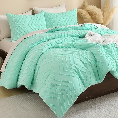 Andency Mint Green Comforter Set King Size, 3 Pieces Soft Bedding Set - Boho Warm Comforter Sets for King Size Bed, Aesthetic Chevron Farmhouse Cute Bohemian Textured Lightweight Bedding Set