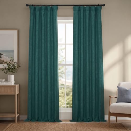 HPD Half Price Drapes Faux Linen Room Darkening Curtains - 108 Inches Long Luxury Linen Curtains for Bedroom & Living Room (1 Panel), 50W X 108L, Slate Teal