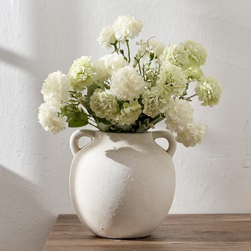 PORCER Ceramic Vase, 5.8 Inch Terracotta Vase with Handles, Boho Decor Decorative Vase, Rustic Vase for Home Decor, Farmhouse, Living Room, Table - Beige