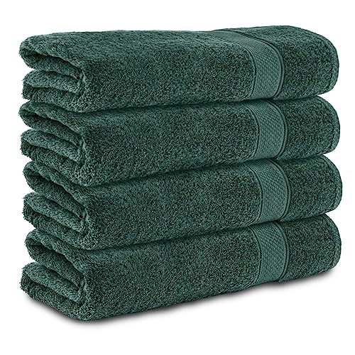 Komfortec Set of 4 Bath Towels Made of 100% Cotton, 50 x 100 cm, Extra Soft & Absorbent, Terry Towelling Bath Towels, Quick-Drying, Dark Green