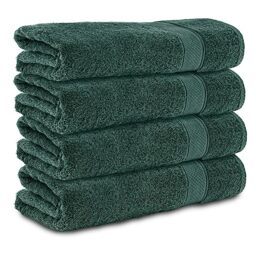 Komfortec Set of 4 Bath Towels Made of 100% Cotton, 50 x 100 cm, Extra Soft & Absorbent, Terry Towelling Bath Towels, Quick-Drying, Dark Green
