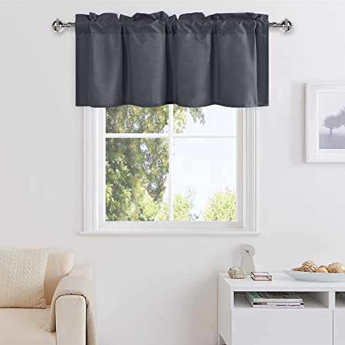 DWCN Dark Grey Valance for Windows, 18 Inch Bathroom/Bassement/Kitchen Curtains, Solid Short Topper - 1 Panel, 42 X 18 Inch