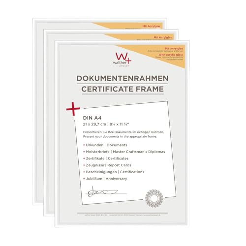 walther Design Picture Frame White 21 x 29,7 cm (DIN A4) with Art Glass 3-Pack, New Lifestyle Plastic Frame KVX130W3